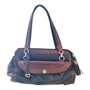 Brighton 2 tone leather satchel handbag shoulder bag pleated croc + change purse